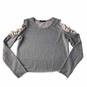 Rehab Shoulder  Cutout Twisted Rope Sweatshirt Medium
